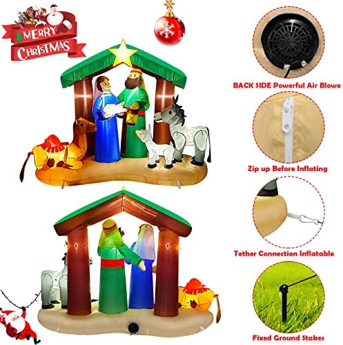 Hazms 7Ft Коледни Надуваеми Украса на Коледни Комплекти за Коледа На Открито Коледна Сцена на Рождество на Исус Надуваеми Вградени