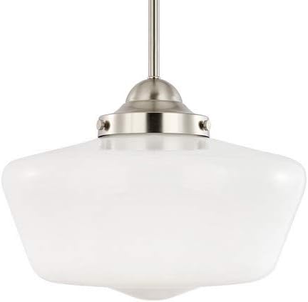 Окачен лампа за училище Light Society Portola, Матиран Никел с абажуром от бял Опалового стъкло, Класически, Ретро и модерен