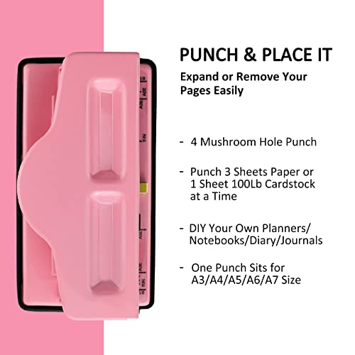 Gocreate 11 Pink Ring Disks & Pink Discbound Planner Punch Регулируема Грибовидный Punch за Проектанти Задължителни та, Пробивайте Своя Собствена хартия, Бележник Розов цвят