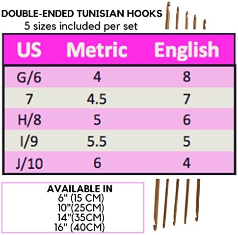 14 инча (35 см) Алуминиева Метална Тунизийски афганистански двупосочен кука за плетене на една кука, Комплект от 5 размери: G / 4 мм, 7/4,5