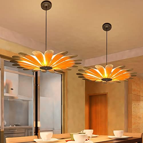 Модерни Декоративни Дървени Висящи лампи: 2 БР. Тавана Окачен лампа с Дървени Цвете - Творческа Художествена Полилеи, осветителни