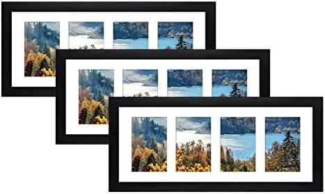 Golden State Art, Рамка за снимки, 8x20, Черен, Рамка-Колаж За показване на Четири снимки с размери 4x6, Хоризонтално или Вертикално,