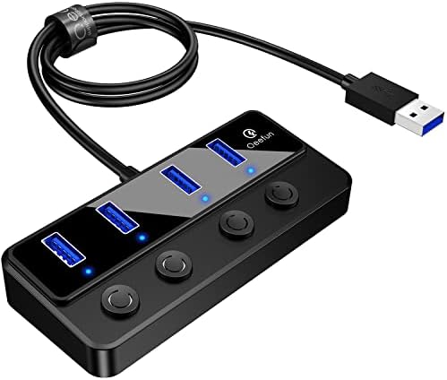 4-Портов хъб USB 3.0 Qeefun с дълъг кабел с дължина 2 метра, за USB-адаптер, USB удължителен кабел, удължител за USB-порт за лаптопи,