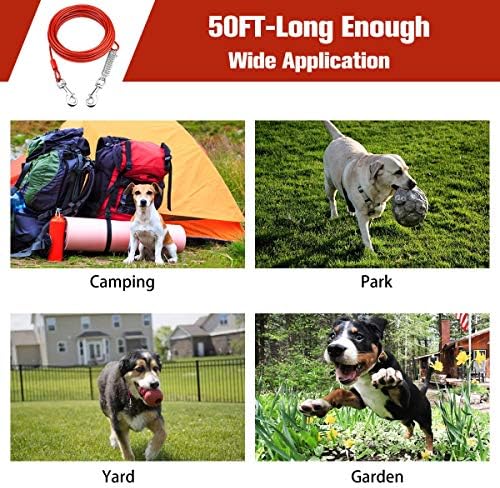 50-крак Кабел за обвързване на кучета с Ударопоглъщащ пружина и Въртящи се Метални Куки за кучета от Средни по Размер, с Тегло