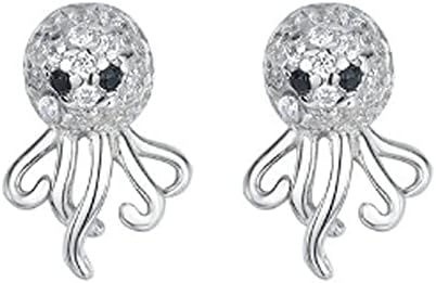 925 сребро цирконии обеци за жени, Момичета ХИПОАЛЕРГИЧЕН октопод октопод пиърсинг обеци животни обеци за чувствителните