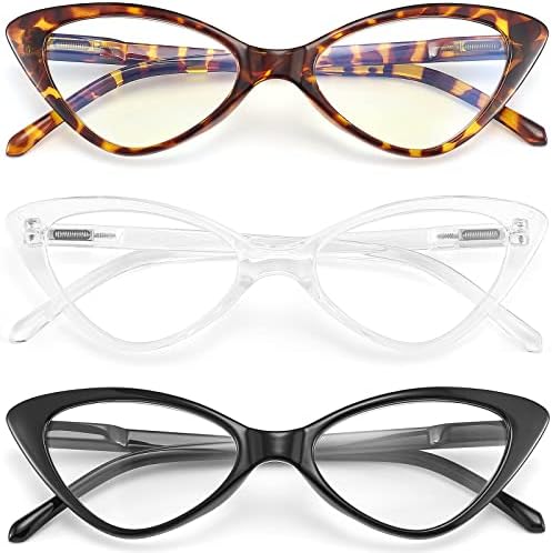 Очила Котешко око от 3 теми за жени -Компютърни Очила за четене с Пружинным тръба на шарнирна Връзка, Блокиране на Синя Светлина, Модерни Очила с филтър UV/отблясъци