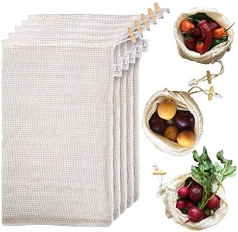 Мрежести опаковки за продукти от органичен памук - Пакети за продукти за еднократна употреба - Миещи пакети за зеленчуци на хладилника -