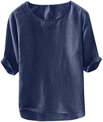 Мъжки Ежедневни Риза от Мек памук и лен TIFENNY, Свободни Топове С кръгло деколте, Лятна Тениска С Къс ръкав, Блуза