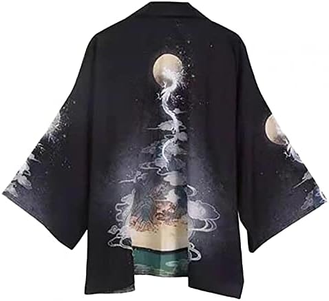 XXBR Японски жилетка-кимоно за мъже с отворена предна част, Драпированный 3/4 ръкав, лесен плажен Случайни дъждобран с принтом дракон Укие, смесени с футболками или сп?