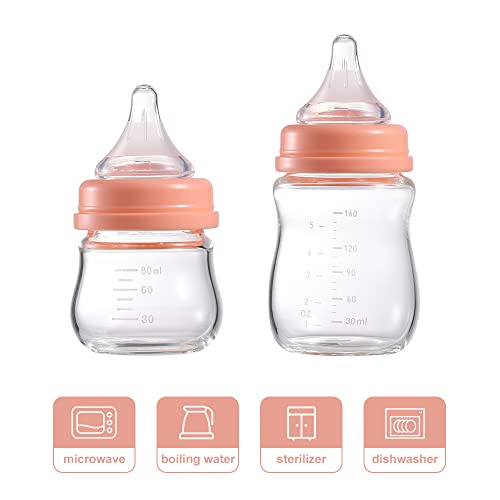 FDBTL Бебешки Бутилки Стъклени Естествени Шише Против Колики 2 пакета по-Близо до били познати да възпрепятства кърменето за Новородени бебета 0 м + 3 грама