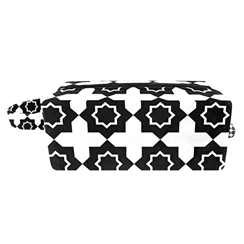 Косметичка Пътна Косметичка Черно-Бяла С Повтарящи се Геометрични Квадратна Модел Чанта за Тоалетни Принадлежности Чанта-Органайзер