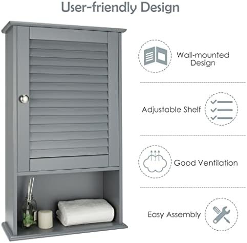 SDGH Стенен шкаф за съхранение в Банята с Една Като и регулируеми по височина рафта Сив цвят