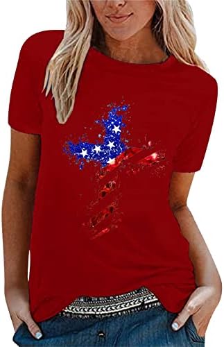 MIASHUI Тениски за Джогинг, Дамски Ежедневни Тениска с принтом Звезди на Деня на Независимостта, Тениска с Къс Ръкав, Свободна Ежедневни