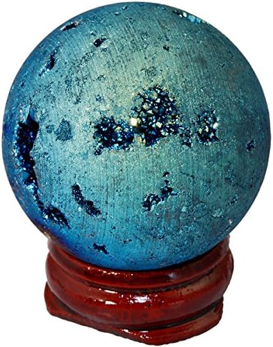 SUNYIK Дъгата Топката с титанов щанга с Покритие Druzy Geode Sphere, с Кристалната Топка от Кварцово Агата, Заздравяване Скульптурная Статуетка