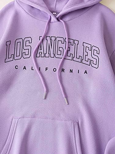 SOLY HUX Дамски Ежедневни Модни Калифорния Hoody С качулка, Пуловер от Лос Анджелис, Графична Hoody на съвсем малък, Лилаво-Виолетов