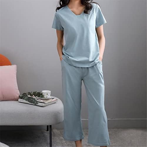 Пижама от мерсеризованного памук, Памучни панталони с къси ръкави, Домашно облекло, с нагрудными наслоявания, могат да се носят извън дома (Цвят: A, Размер: XXL-код)
