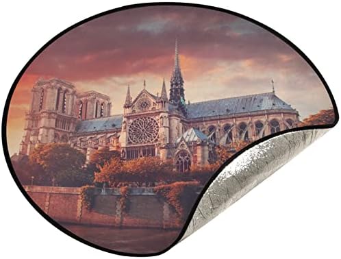 visesunny Подложка за Коледно Sunset Notre Dame De Paris Подложка за Подложки под Елхата Протектор Пол Впитывающий Подложка за Подложки
