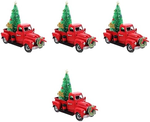 PRETYZOOM Изкуствени Дървета Метални Стари Мини-Нива Модели Коледен Декор Малко Украса на Масата на Колата Червена Реколта