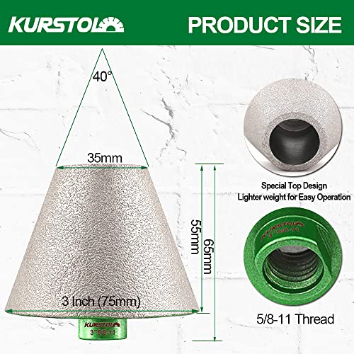 KURSTOL Diamond Cone Tile Bit - Тренировка с диамант зенковкой 3 инча x 5/8-11 ъглошлайф машина с резба, Тренировка с фаской за даване на