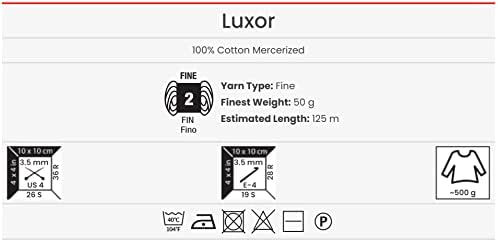 YarnArt Luxor Cotton, (опаковка от 5 чилета) мерсеризованная памучни прежди Giza, мека, Супер Fino за плетене на една кука (5 х