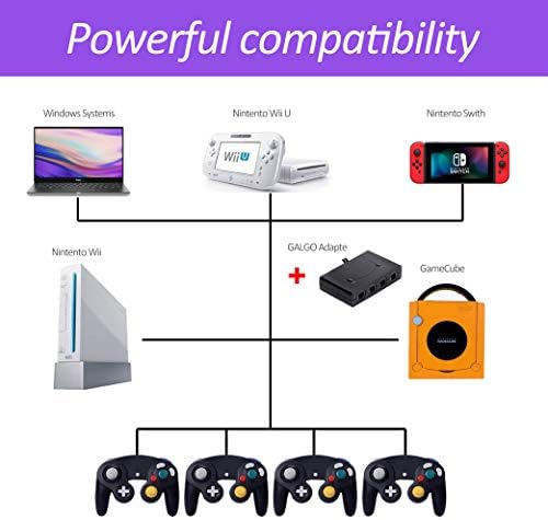 4 Контролер за Gamecube, с 4 удлинителями и 4-пристанищен адаптер за Gamecube и Wii U /Switch /PC - Черен