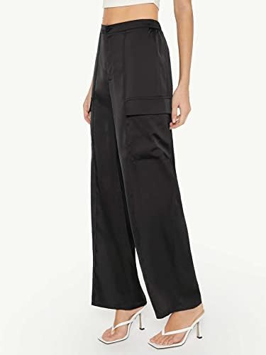 Дамски панталони EZELO с висока талия и Странични джоб с капак, дамски панталони-карго (Цвят: черен, Размер: Малък)