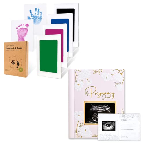 KeaBabies Комплект от 4 теми без мастило за ръце и отпечатъци от крака и Дневник на бременността, Обяви за бременност - Тъмен