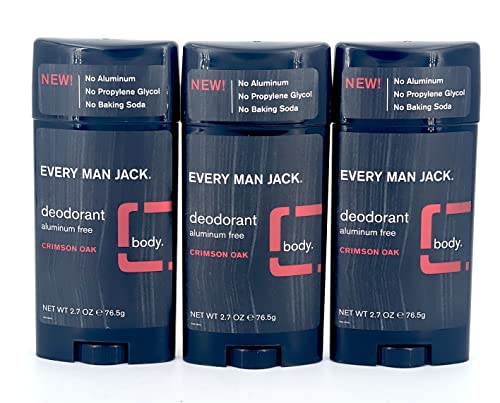 Дезодорант Every Man Jack Crimson Oak - Произведено в САЩ, Удобен стик за нанасяне, Натурални Съставки, Продължителна защита, Формула за борба с аромат, Опаковка от 3