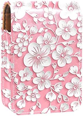 Бели Цветя Розов Li pstick Органайзер с Огледало Кутия За Съхранение на Червило Чанта За Носене