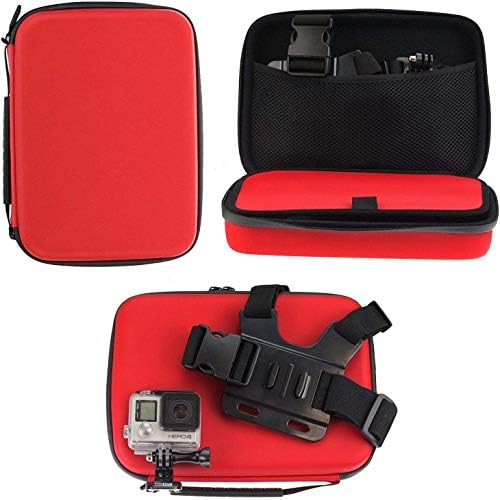 Комбиниран комплект аксесоари за екшън камери Navitech 8 в 1 с червен калъф - Съвместим с екшън камера AKASO V50 Elite