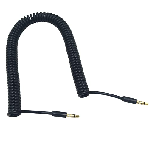Аудио кабел Poyiccot със спирала 3,5 мм Кабел за слушалки със спирала 3,5 мм 4-щифта 3,5-мм TRRS Със спирала от един мъж към мъж, 3.5 мм AUX Кабел за микрофони, автомобилни, говорите