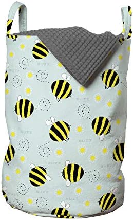 Чанта за дрехи Ambesonne Queen Bee, Повтарящи се Изготвят от ръцете Лети Пчели и Цветя, Кошница за дрехи с дръжки, Закрывающаяся