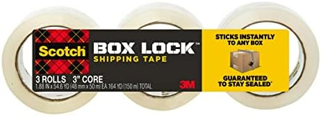 Опаковъчна лента Scotch Box Lock, 3 ролка, 1,88 инча x 54,6 ярд, Лента за опаковане, доставка и спедиция с екстремни гърчове,
