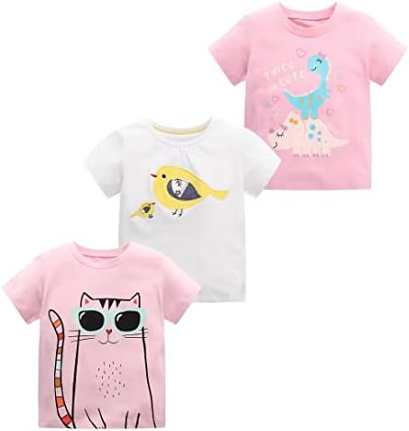 MSSMART/ Летни Ризи За малки момичета, Тениска с къс ръкав Памук Топ с 3 опаковки, Размер на 2-7 Години