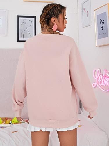 Newqinx Блузи за жени - Hoody с открити рамене с писмото по образец (Цвят: бледо розово, Размер: Средно)