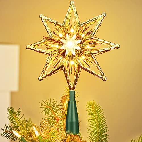 Върхът на Коледната звезда ODEETRONIC, 8 инча 120 В, Сертифицирана от UL, Двустранно 8-Точков Звезда, Светлините на върха на Коледната