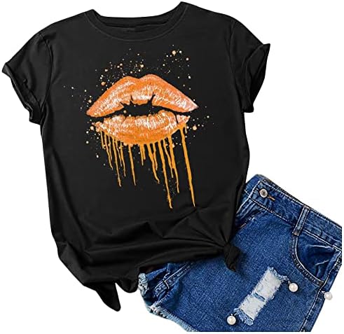Ризи с Устни за Жени, Лятна Тениска с Къс ръкав 2023, Модна Тениска с кръгло деколте и Графичен Дизайн, Ежедневен Скъпа Дамска