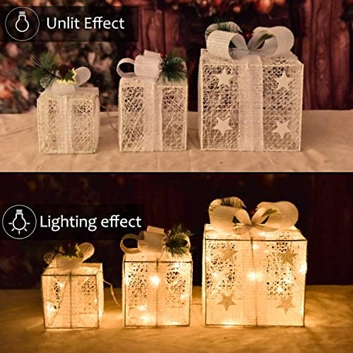 Подаръчни кутии COVFEVER с Коледно осветление и орнаменти във формата на Звезда, 3 Опаковане на Подарък кутии с предварително осветени в Различни
