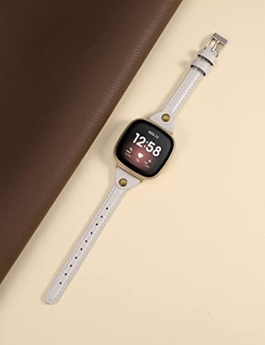 Minyee е Съвместим с каишка на Fitbit Versa 3/Fitbit Sense за жени и мъже, с гривна на тънки кожени ремешках, гривна за умни часа Fitbit Versa