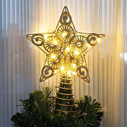 Коледа Topper Juegoal Star са с 20 led крушки, Украса за Коледната елха със Златна подсветка на Върха на дървото, 9 инча (H)