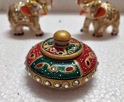 Кръгла мраморна кутия Кумкум (3 инча, Многоцветен , стандартна ) от Indian Collectible