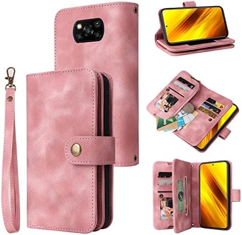 Чанта-портфейл NJUDE, съвместим с Xiaomi Poco X3 NFC/Poco X3, Елегантен флип калъф за телефон от изкуствена кожа Защитен калъф-поставка с магнитна закопчалка, държач за карти + дж?