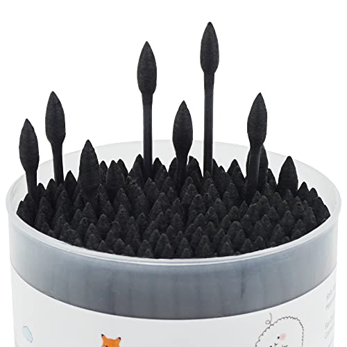 HOMEFOX Черни памучни пръчки Precision Pointed - 400 Гр Остър Органичен памучен тампон, напоен С двойно лице, плътно увити въглен