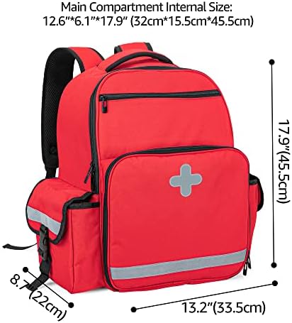 CURMIO Emergency Medical Backpack Празен, Чанта за спешна помощ, за да EMS, къмпинг, туризъм, дома, здраве, теренни пътувания, Червен (Само чанта, патентован дизайн)
