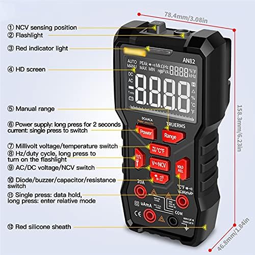 ZLXDP Измерване на коефициента на честота на тока на напрежение AC/DC Амперметър Тестер Метър 9999 Броя True RMS Дигитален Мултицет