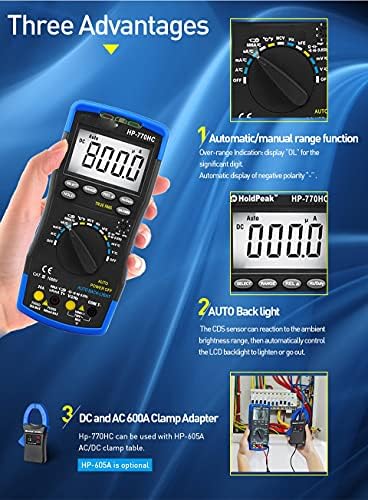 ZLXDP Цифров Мултицет с автоматичен обхват за измерване на напрежение ac dc Измерване на Температура/Честота/Работния цикъл /