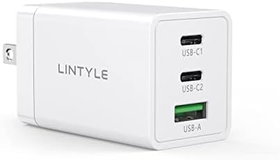 Зарядно устройство LINTYLE 65 W USB C, 3-Пристанище Стенно Зарядно устройство GaN, Мини-Зарядно устройство USB C, Блок A USB,