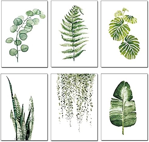 Ботанически Стенни Щампи Комплект от 6 Тропически Листа, Домашен Интериор в стил Фермерска къща Без рамки, Снимки на Листата на растенията
