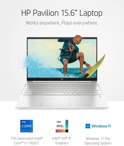 Лаптоп HP Pavilion 15, процесор Intel Core i7-1165G7 11-то поколение, 16 GB оперативна памет, 512 GB SSD памет, Full HD дисплей, IPS micro-edge, Windows 11 Pro, Компактен дизайн, дълъг живот на батерията