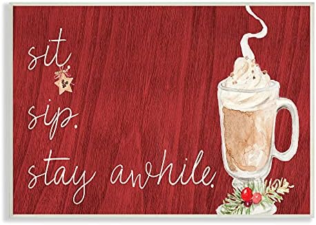 Чаша за празнична зимна напитка Stupell Industries Sit Sip Stay Awhile, Дизайн, стенните стикери Lanie Loreth, 10 x 15, Червено